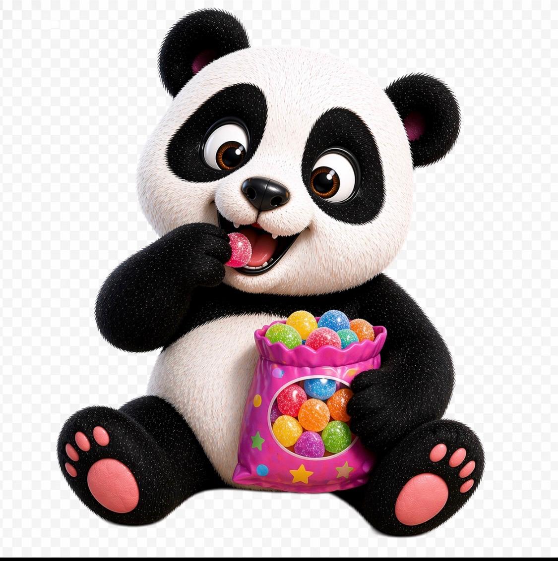 Enzo le Panda avec des bonbons